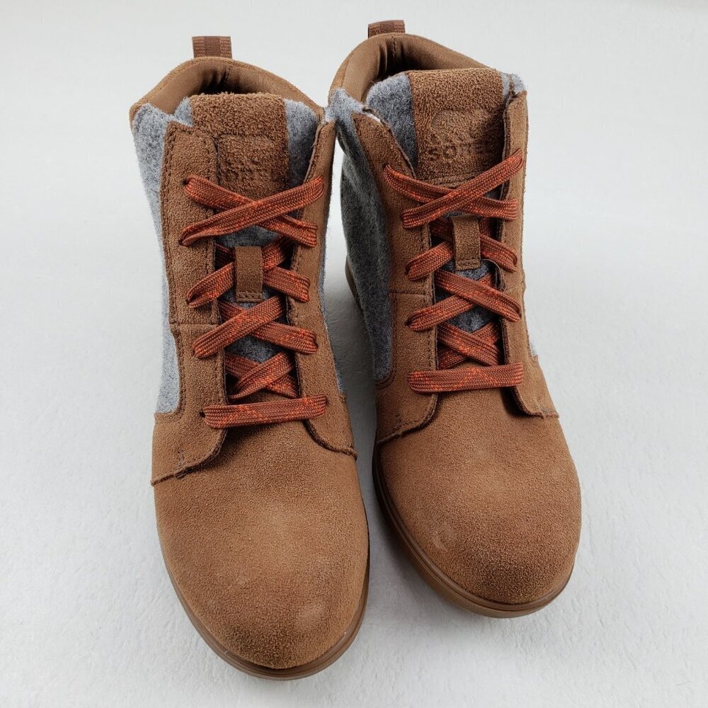 Sorel Evie Ankle Boot Womens 8 Brown Suede Hidden Wedge Heel Lace Up Waterproof - Picture 3 of 15